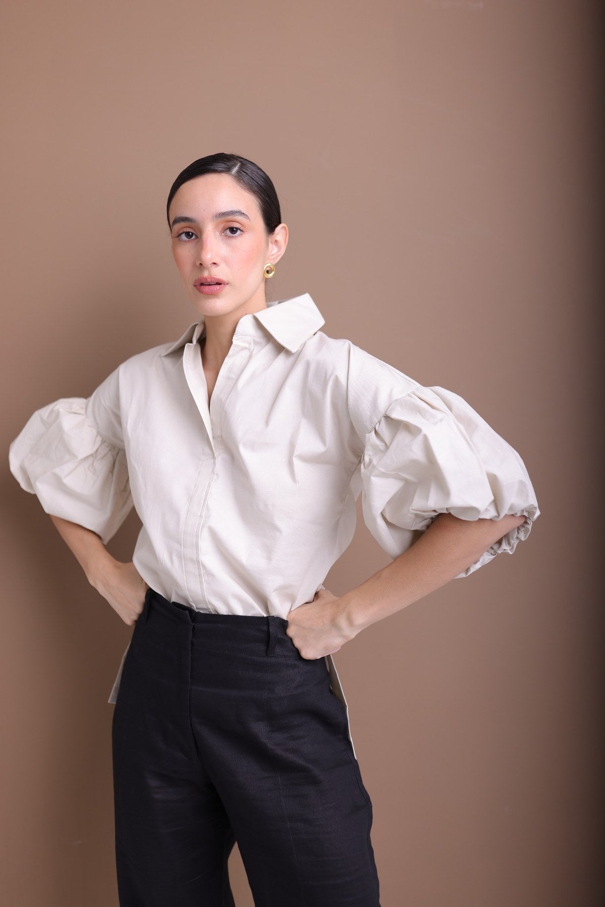 Beige Balloon Blouse