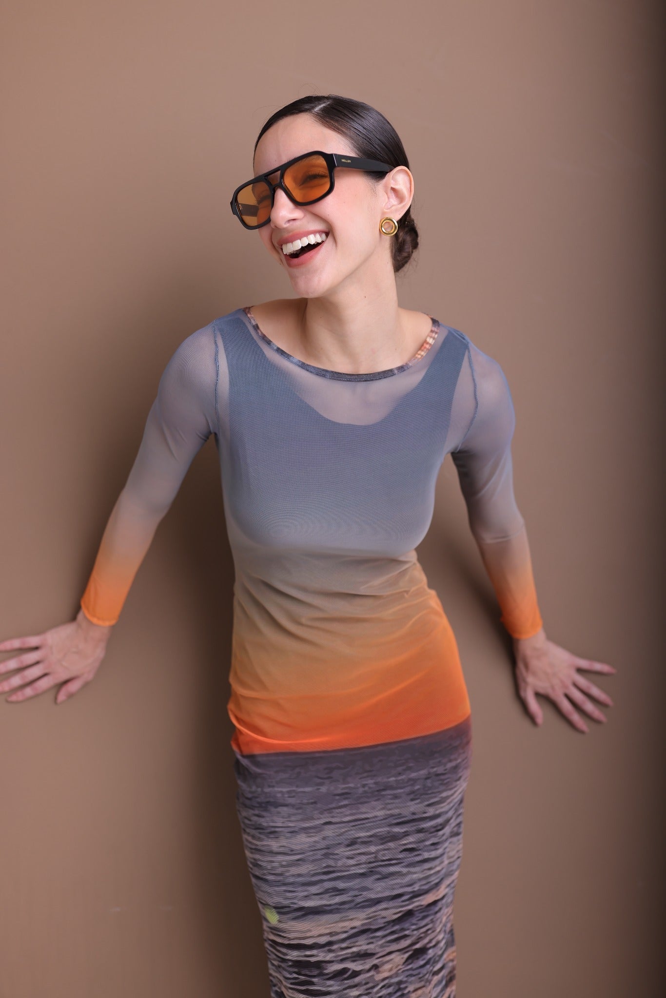 Long Sleeve Sunset Mesh Dress