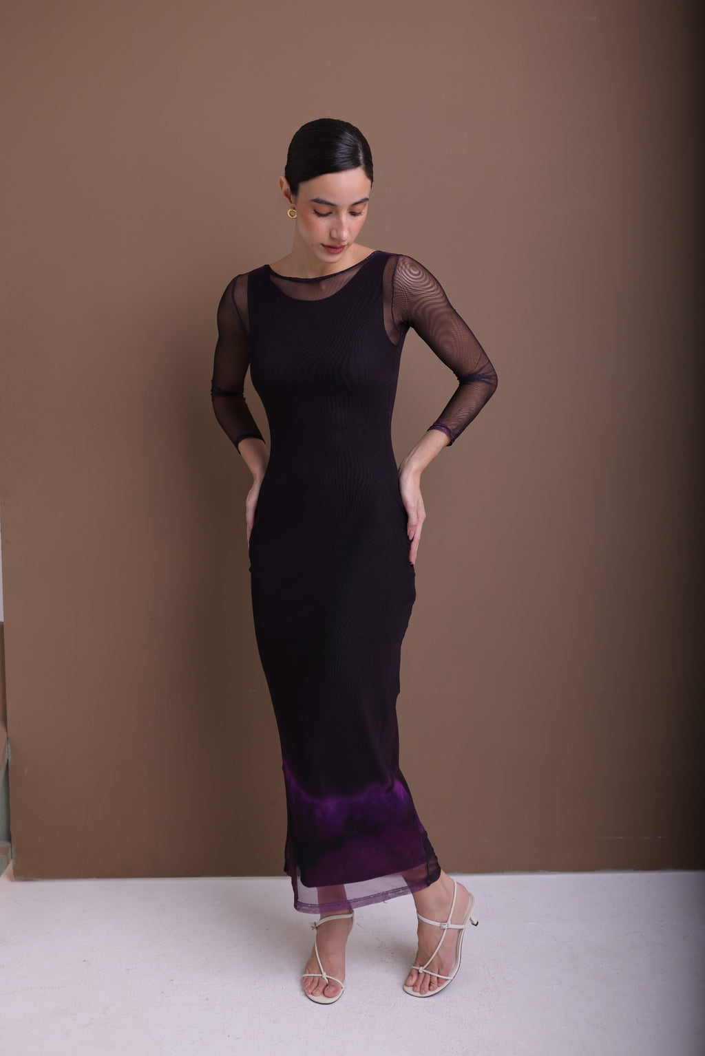 Long Sleeve Orchid Mesh Dress
