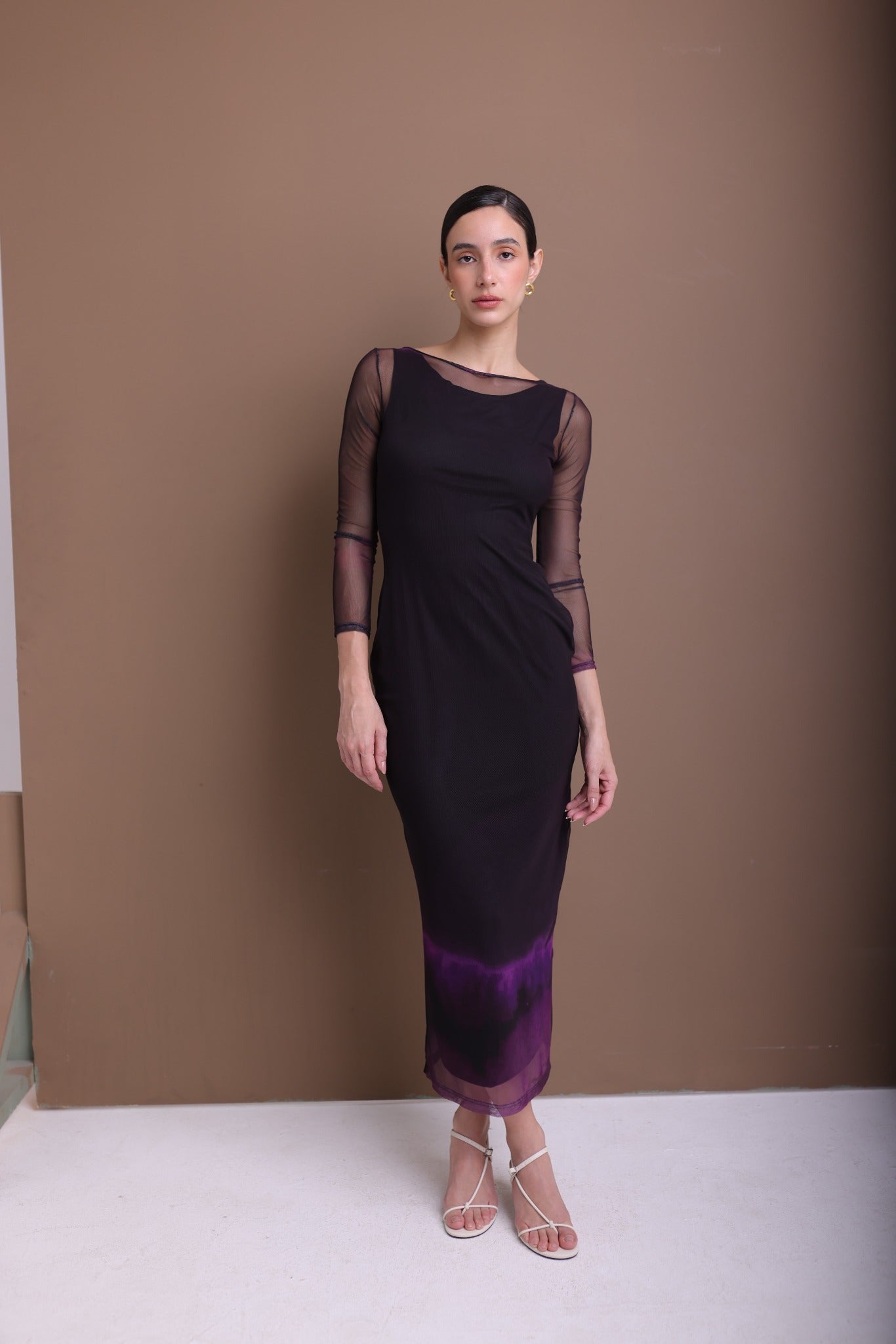 Long Sleeve Orchid Mesh Dress